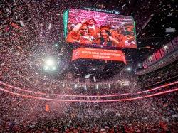 Confetti fills the arena